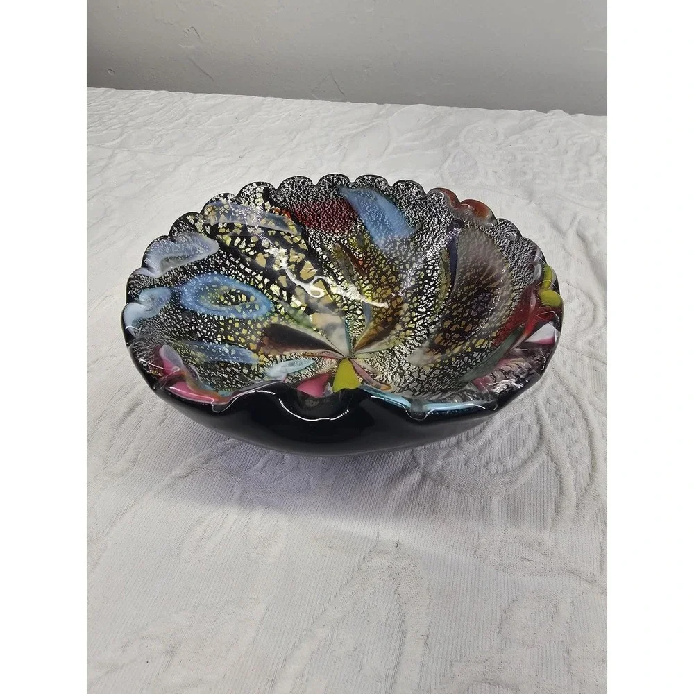 Rare Vintage 1950s Murano Art Glass Bowl tutti Frutti‎ Silver